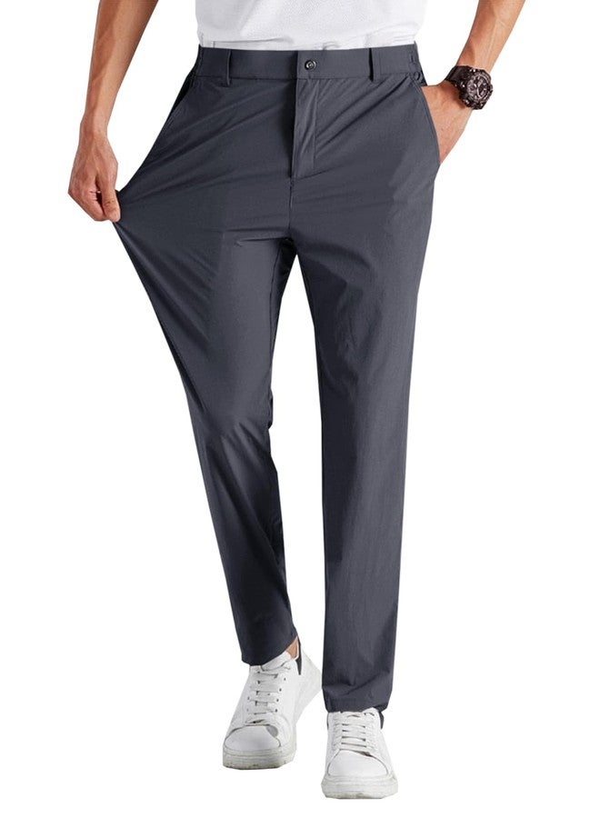 Runcati Mens Stretch Golf Pants Casual Slim Fit Dress Pants Elastic Waist Tapered Work Cropped Trousers Dark Grey - Image 1